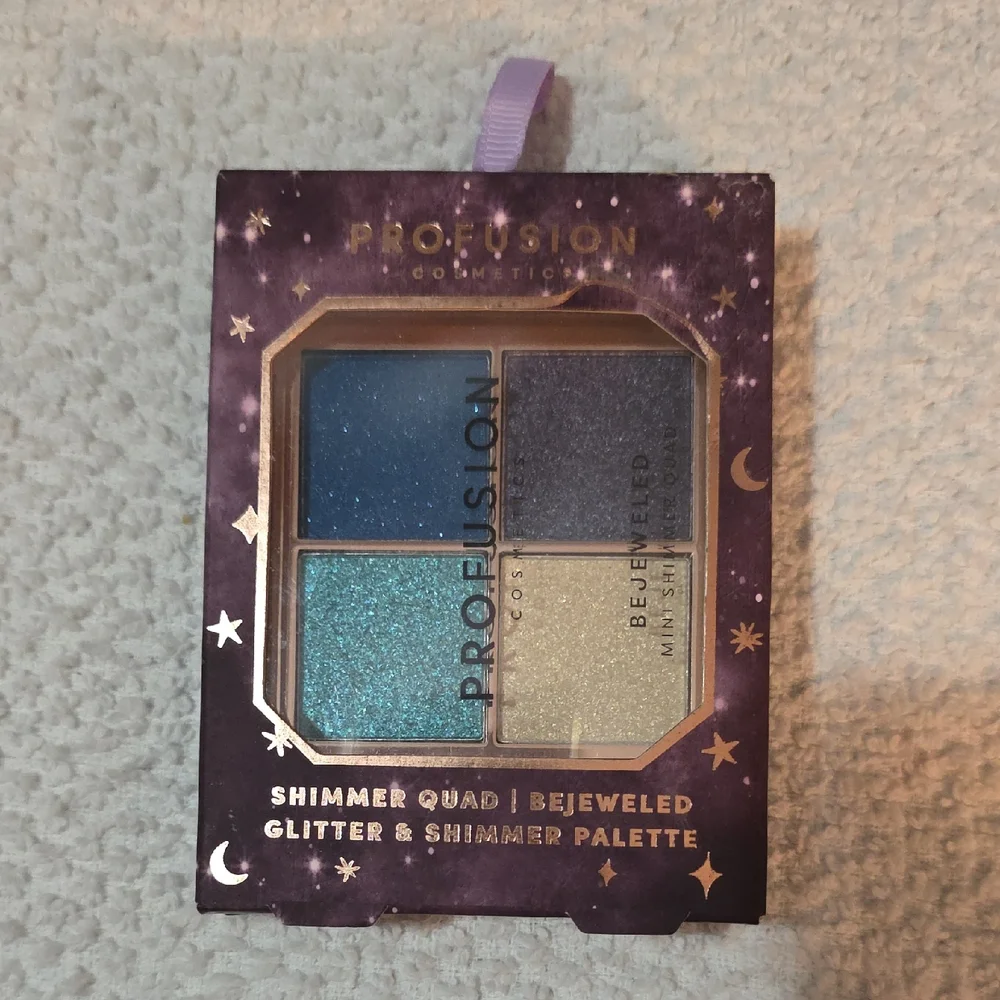 NEW~ Profusion Cosmetics Bejeweled Shimmer Quad Eyeshadow Palette - Blue & Gold